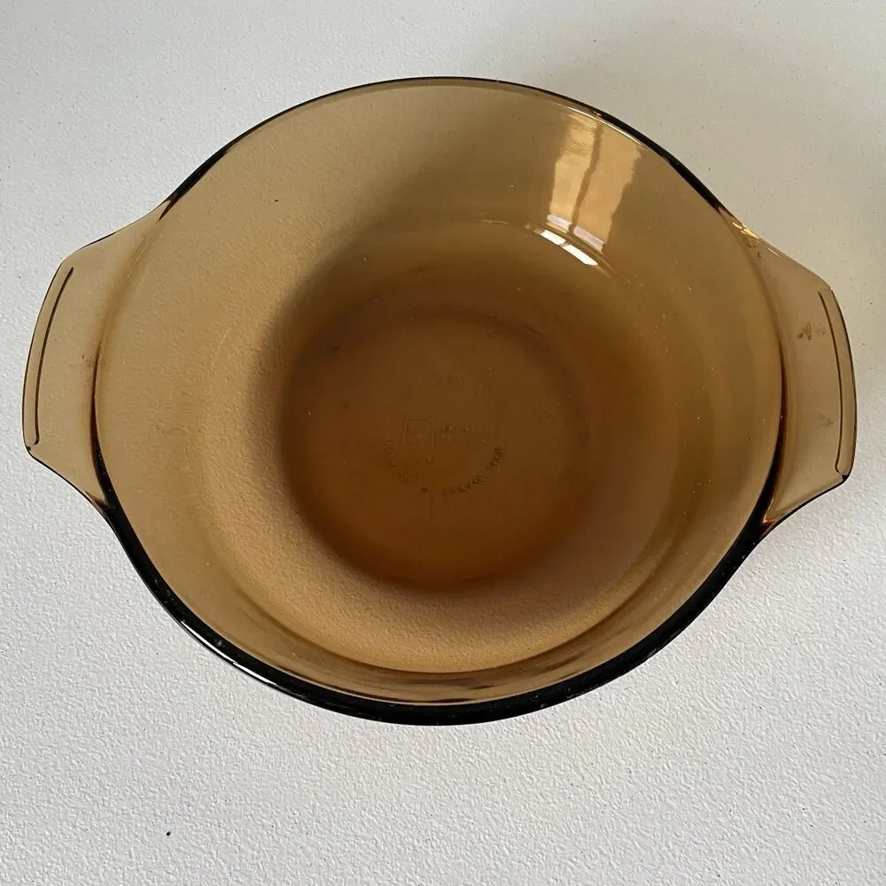 Anchor Vintage Hocking Amber Brown 1.5 Qt. Round Glass Casserole Dish Pot Pan